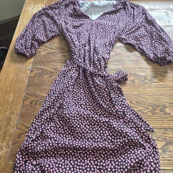 Boden Notch Neck Jersey Midi Dress In Pink/black Floral Sz 10R - Picture 2 of 5